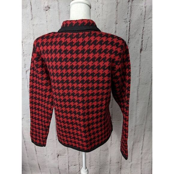 Paul Harris Design Vintage 100% Wool Red Houndstooth Full zip Cardigan Sweater N - Picture 3 of 7